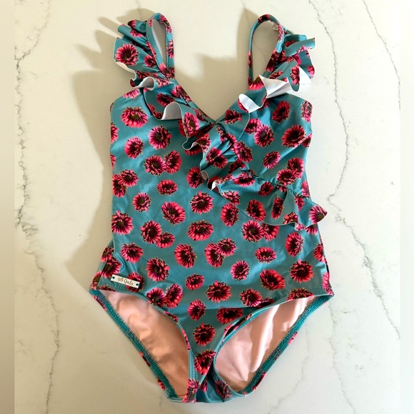 98 Coast Av ONE PIECE SWIMSUIT RUFFLE ADJUSTABLE STRAP SIZE 2/4 GIRLS - Picture 1 of 5